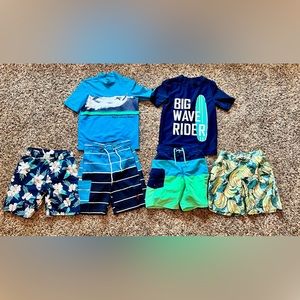 Boys lot of swim trunks and rash guards